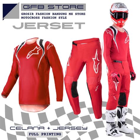 Jual Jersey Motocross Set Celana Trail Pant Motor Red New Arival