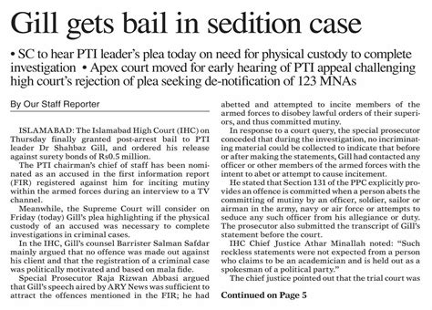 Dawn Epaper Sep Gill Gets Bail In Sedition Case