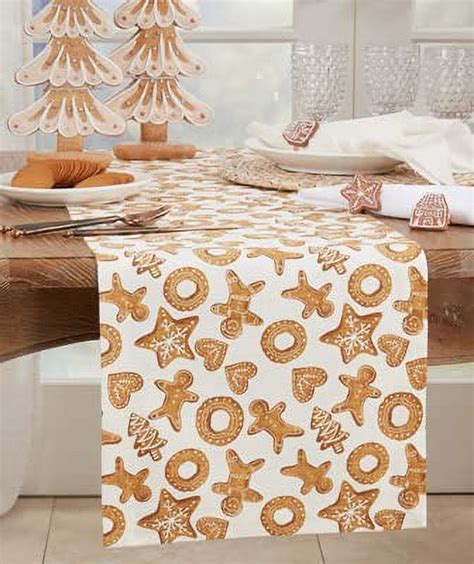 Fennco Styles Holiday Gingerbread Print Cotton Table Runner W X