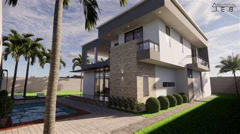 A D Rendering Of A House With Palm Trees In The Foreground And A