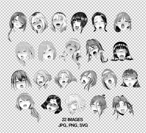 Ahegao Faces Black And White Manga Print Style Clip Art 22 Etsy