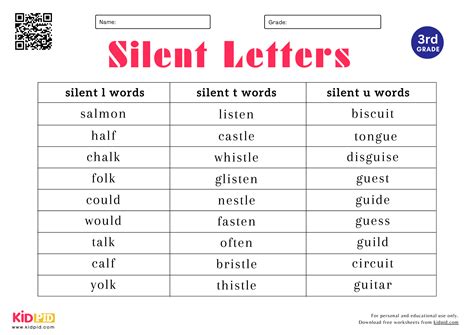 silent letters spelling list worksheet  grade  kidpid