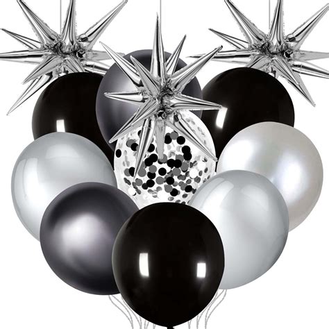 Amazon Cadeya Pcs Black Silver Confetti Balloons Huge Silver