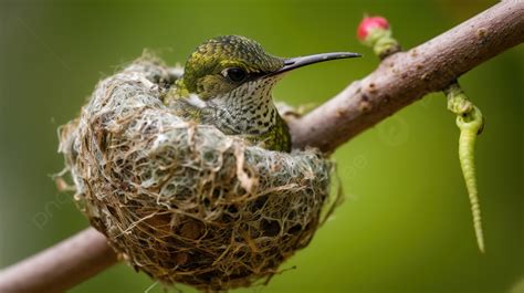 Sarang Burung Kolibri Duduk Di Dahan Gambar Telur Burung Kolibri