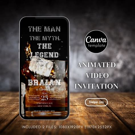 Birthday Party Digital Invitation Template Whiskey Themed 50th Birthday