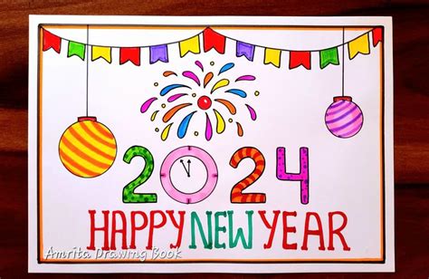 New Year Drawing 2024 | Happy New Year drawing easy 2024 | How to Draw ...