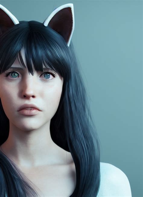 Krea Girl With Cat Ears Portrait Unreal Engine 3 D Render Artstation Trending Cgsociety