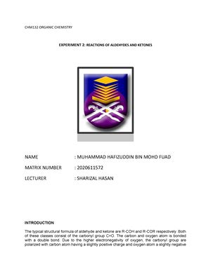 Exp Lab Report Mohd Isma Zahari Organic Chemistry Uitm Studocu