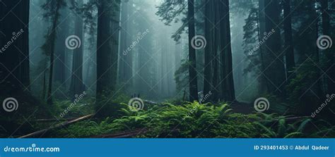 Towering Redwood Trees In A Misty Forest Isolated On A Transparent