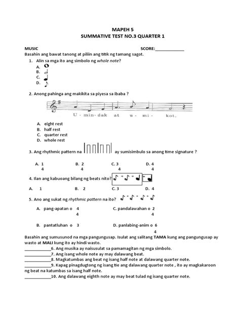 Mapeh 5 Summative Test 3 Quarter 1 Pdf