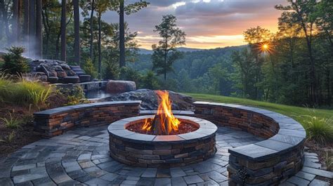 Premium Photo | Stone Patio With Fire Pit