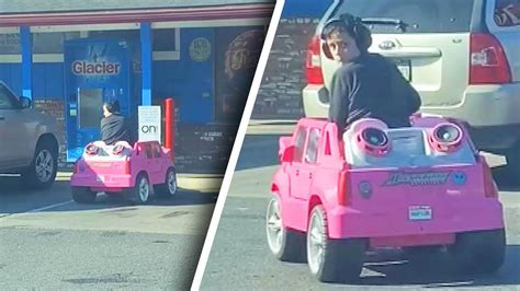 This Kid Is An Instant Legend Driving A Pink Toy Jeep To The Store