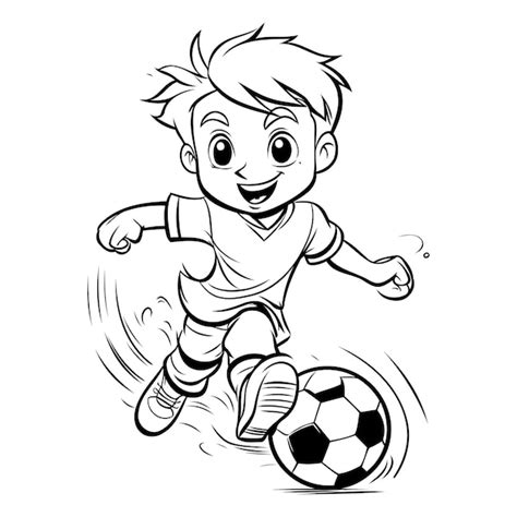 Jugador De Fútbol De Dibujos Animados Corriendo Y Pateando La Pelota Ilustración Vectorial