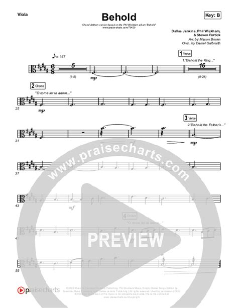 Behold Choral Anthem Satb Viola Sheet Music Pdf Phil Wickham Anne