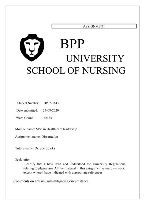 Health Care Leadership ASSIGNMENT BPP UNIVERSITY SCHOOL OF NURSING