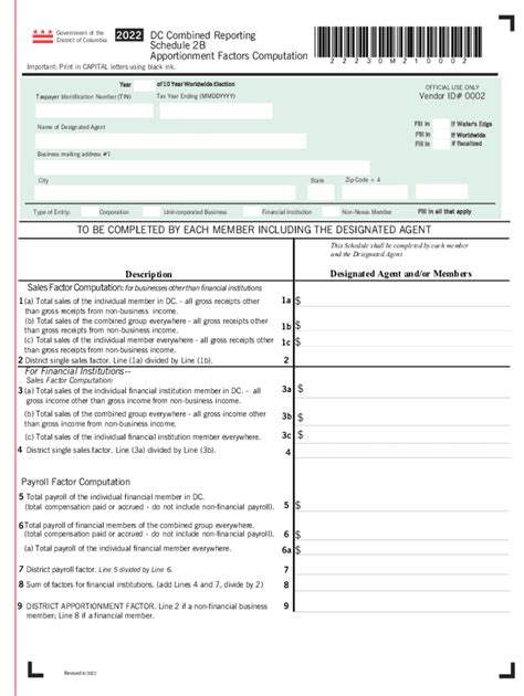 Fillable Online Otr Cfo Dc Schedule 2B Apportionment Factors