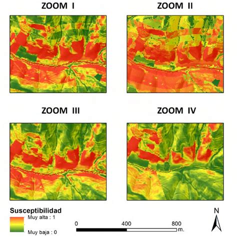 Ampliaci N En Detalle De Los Mapas De Susceptibilidad I Ii Iii Y Iv