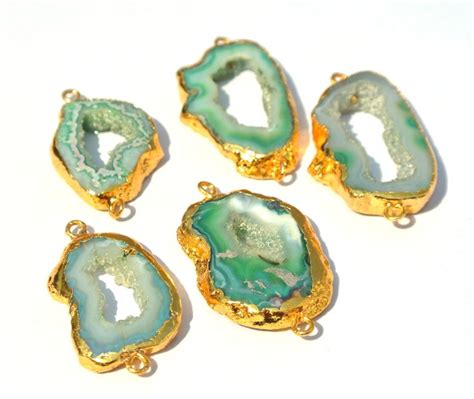 5pcs 24kt Gold Electroplated Edge Green Druzy Agate Geode Etsy