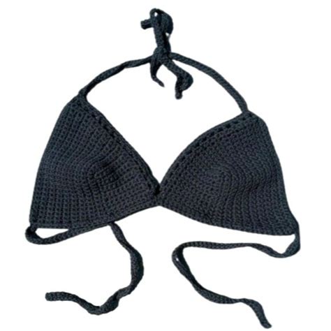 Handmade Swim Women Crochet Bikini Top Handmade Beach Crop Boho Goddess Sexy Bralette Black