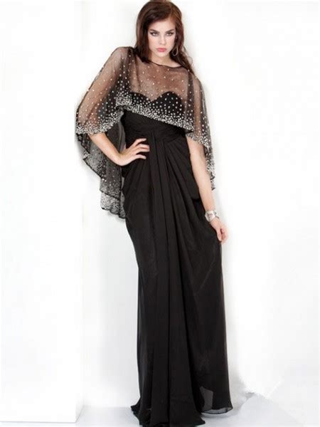 Sparkle Sheath Long Black Chiffon Evening Prom Dress With Beaded