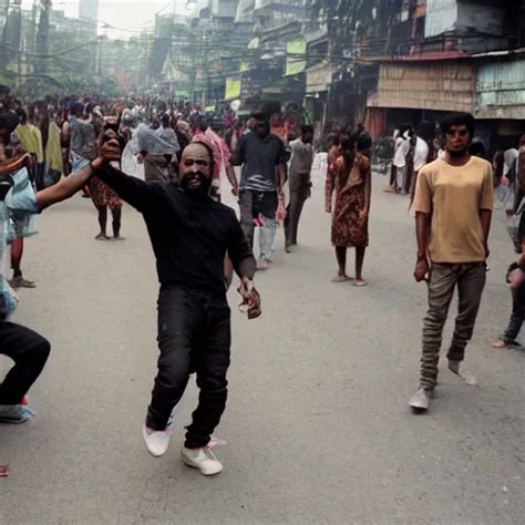 Photograph Of Kanye West Dancing In A Street Of Dhaka Stable