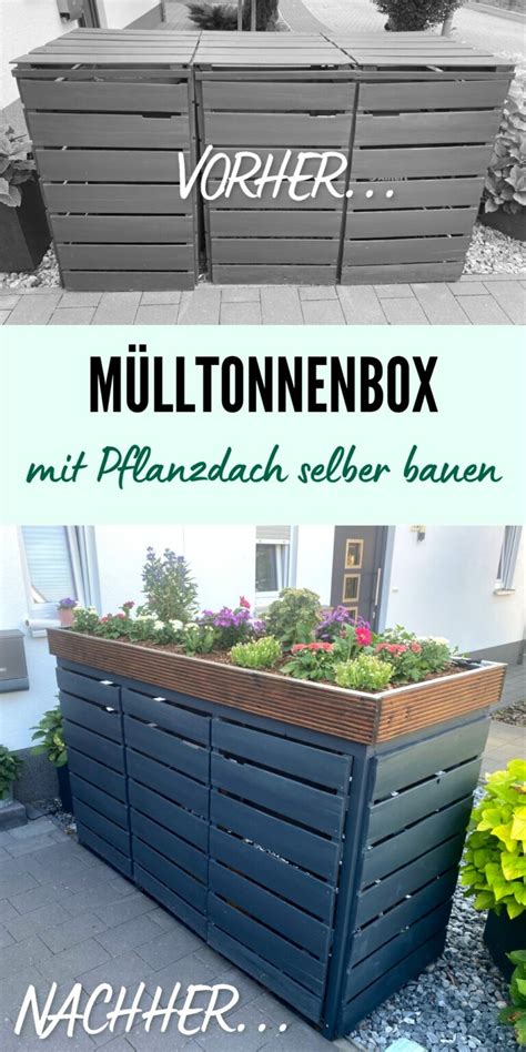 Mülltonnenbox mit Pflanzdach selber bauen DIY Bauanleitung