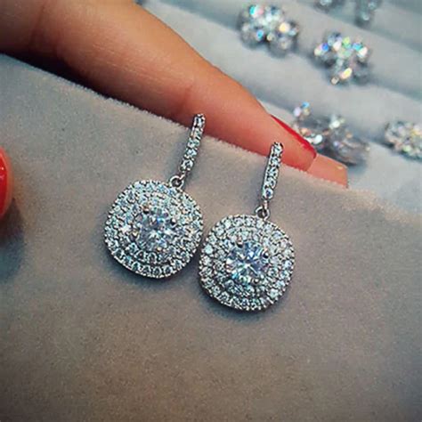 Huitan Luxury Silver Color Crystal Cz Dangle Earrings Women Simple