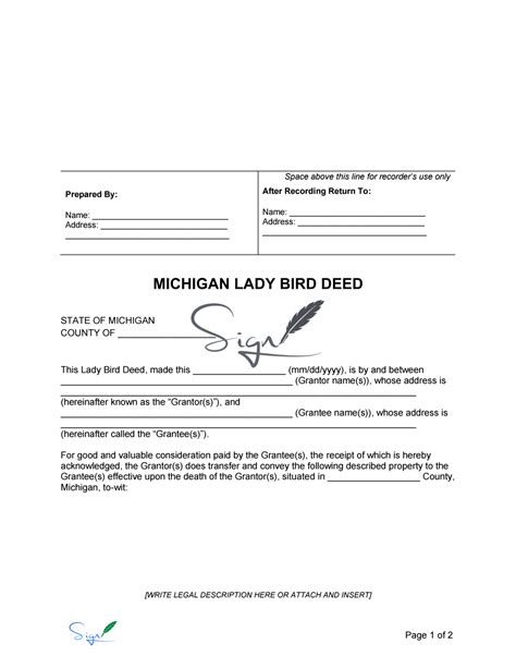 Michigan Lady Bird Deed Form Templatesbio