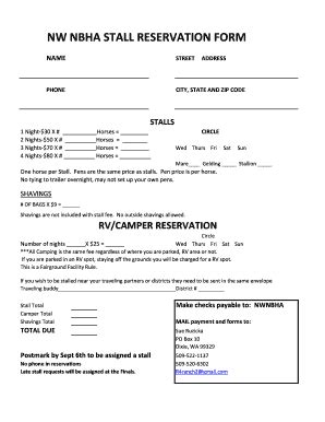 Fillable Online NW NBHA STALL RESERVATION FORM Fax Email Print PdfFiller