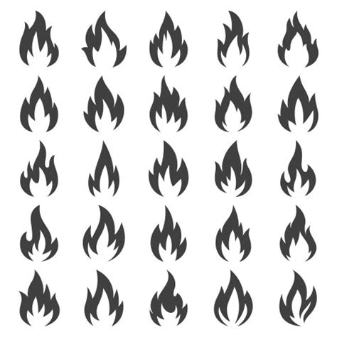 Fire Icons Burning Flame Silhouette Logos Simple Vector Image