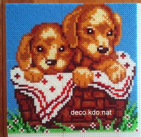 Deco Kdo Nat Perles Hama Tableau Chiots Dans Panier