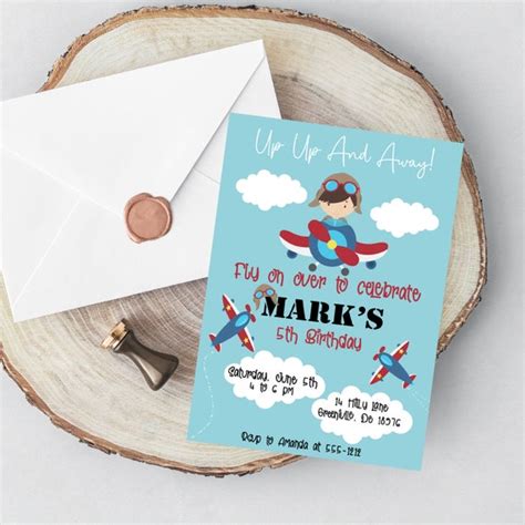 Airplane Birthday Invitation Printable Plane Birthday Party Etsy