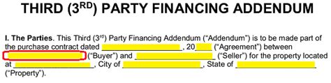 Free Third 3rd Party Financing Addendum For Conventional Fha Or