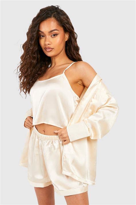 Nightwear Oversized Satin 3pc Pyjama Short Set Boohoo