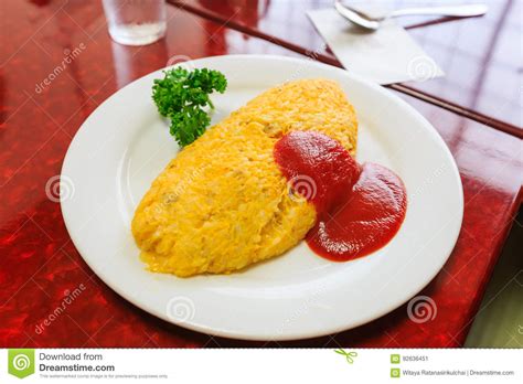 Omurice Omelette Rice With Ketchup Sauce Stock Image Image Of Rice