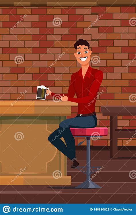 Cerveja Bebendo Do Homem Novo Na Ilustra o Do Vetor Do Bar Ilustração