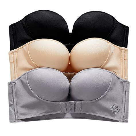 Mnjin 3 Pack Women S Plus Size Smoothing Strapless Bra Front Closure Push Up Bra Full Figure T