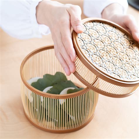 Hexagonal Suruga Bamboo Basketry Basket With Lid Musubi Kiln