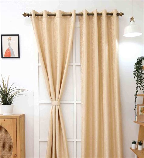 Buy Beige Abstract Polyester Ft Blackout Eyelet Window Curtain At