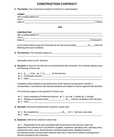 Printable Construction Contract Editable Construction Template