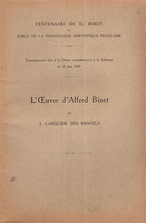 L Uvre D Alfred Binet Centenaire De Theodule Ribot By J Larguier