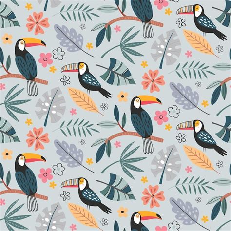 Premium Vector Cute Vector Seamless Pattern With Exotic Birds Parrot