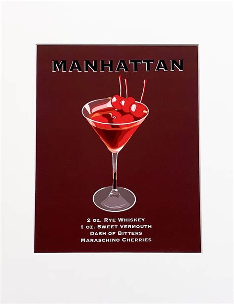 Classic Manhattan Martini Cocktail Illustration Wall Art Etsy