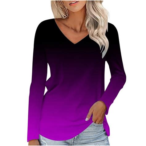 Blvb Tunic Tops For Women 2024 Gradient V Neck Long Sleeve Spring Fall