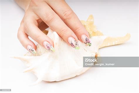 Hands With Nail Art Isolated On White Background Stock Photo - Download ...