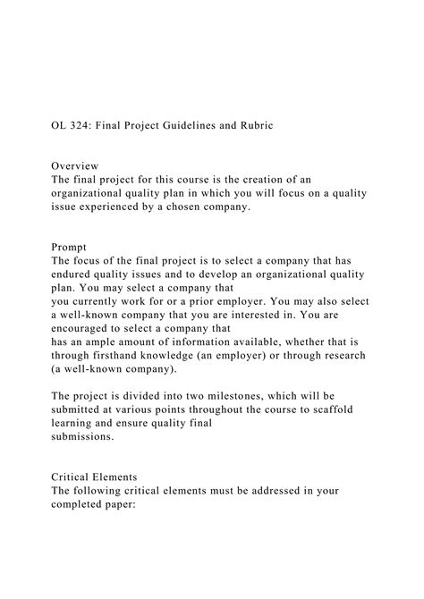 Ol Final Project Guidelines And Rubric Overview Docx