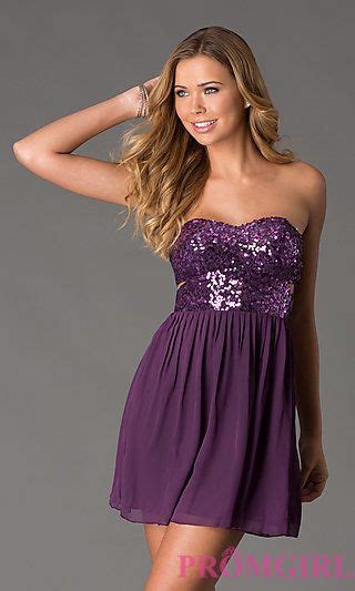 Short Strapless Purple Sequin Dress At Hoco Dresses Homecoming Dresses Purple