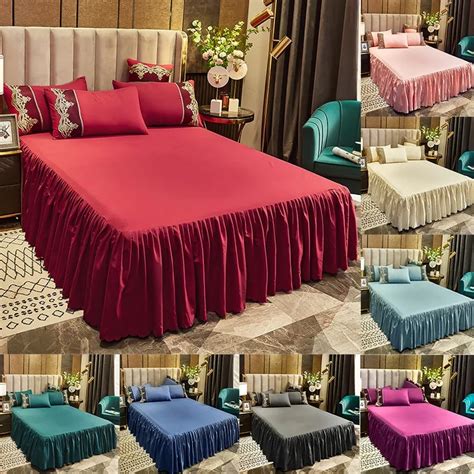 Bed Skirt Non Slip Mattress Cover Bedsheet Bedspread Solid Color Bed Skirt Ruffled Bed Skirt