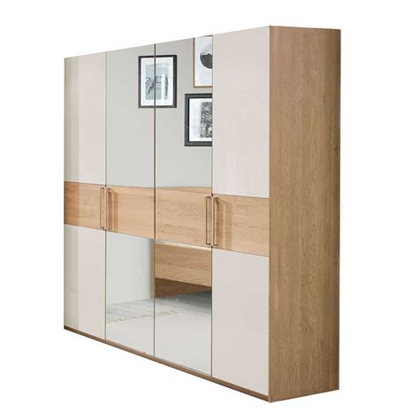 2 Meter Kleiderschrank mit vier Türen in Eiche Beige Glas Emdsiva II