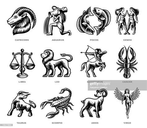 Black And White Zodiac Signs Vector Set High Res Vector Graphic Getty